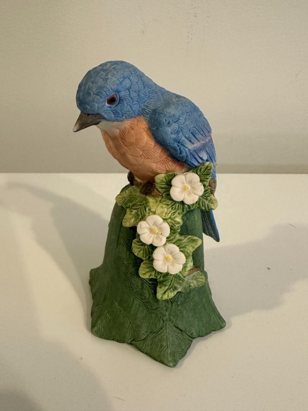 Enesco Bluebird Porcelain Bell 1990 Vintage Blue Green Excellent Nature Decor